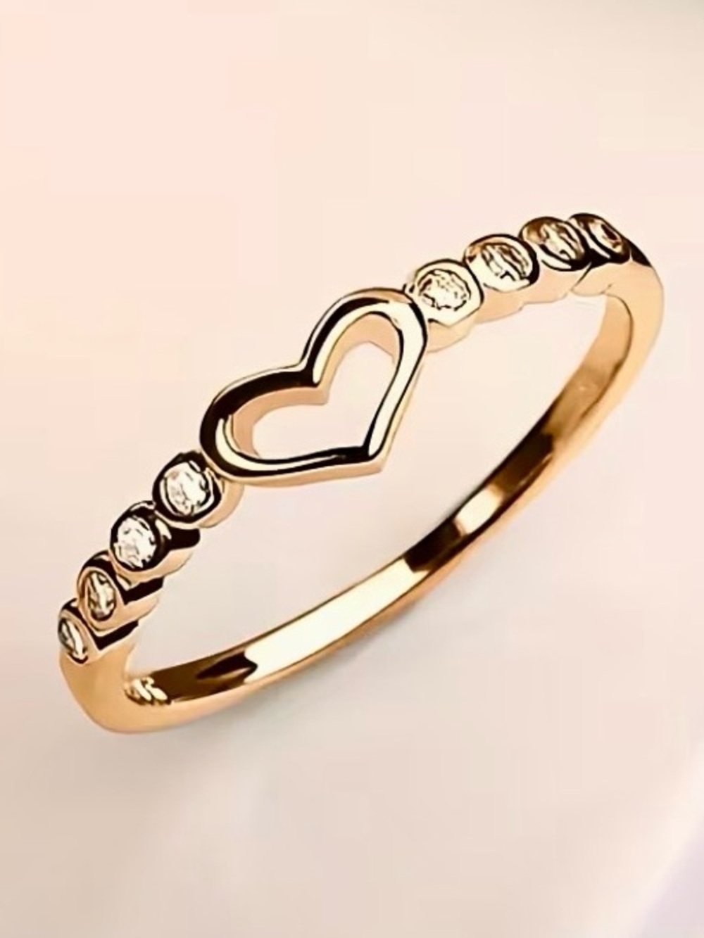 Heart Stackable Ring with Crystal Accents Gold Tone New